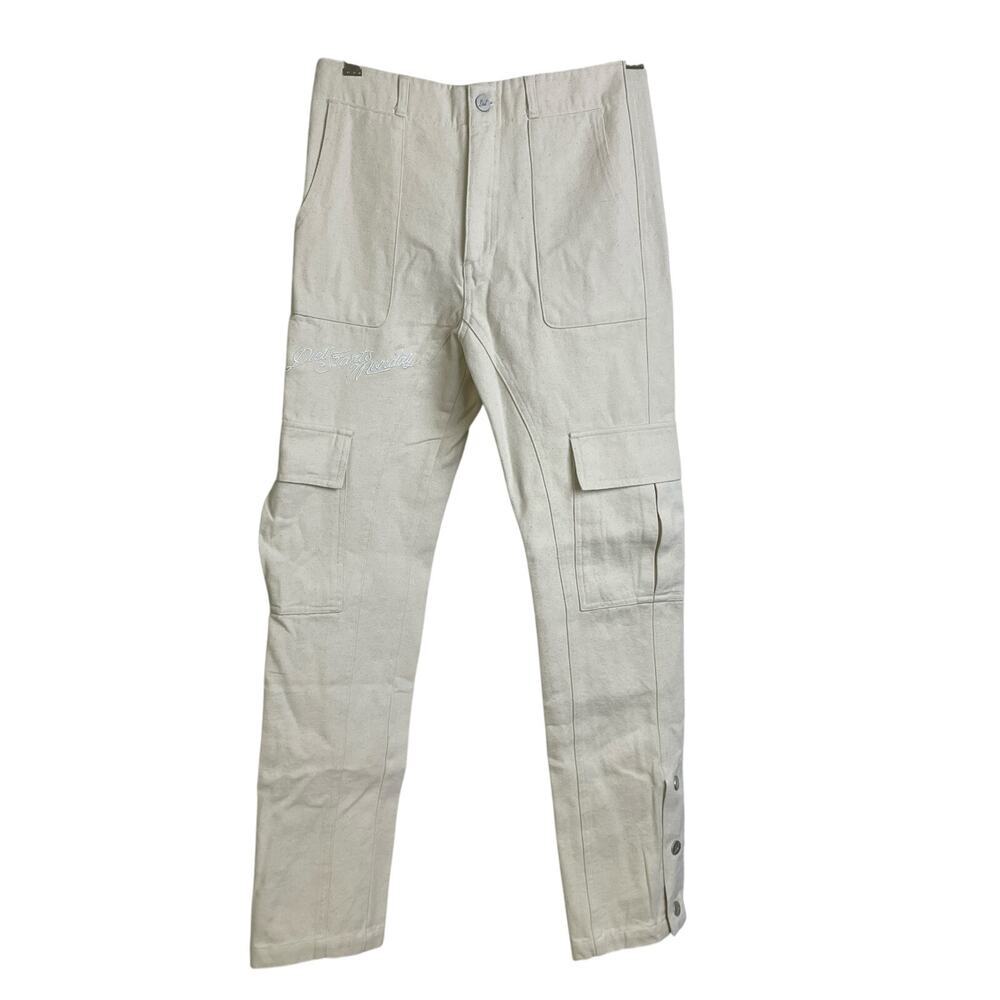 Diet Starts Monday Cargo Pants 28 Canvas Embroidered Snap Ankle NWOT